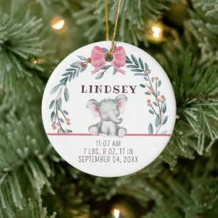 Baby Birth Stats Girl Photo Baby's 1st Christmas Ceramic Ornament