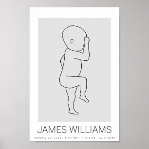 Baby Birth Stats Personalized Poster - grey