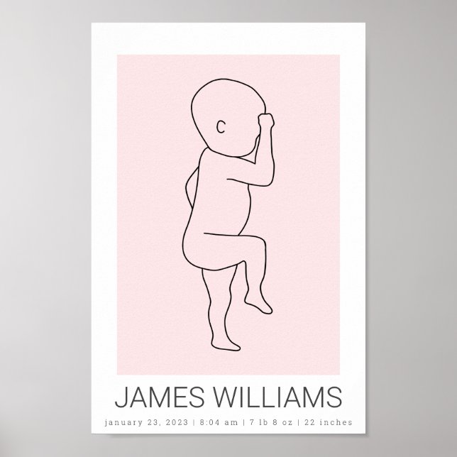 Baby Birth Stats Personalized Poster - pink (Front)