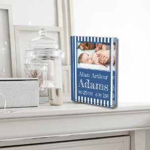 Baby Birth Stats Photo Block   Blue Stripes