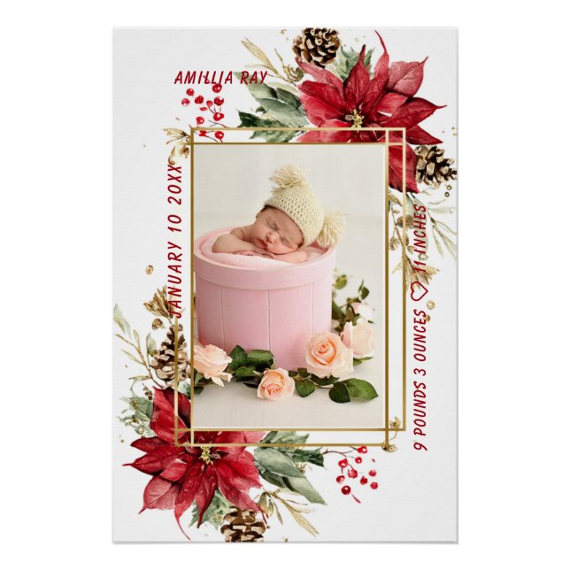 Baby Birth Stats Photo Newborn Keepsake Nursery Poster (Front)