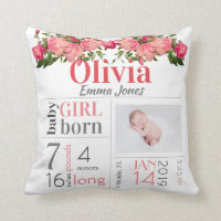Baby Birth Stats Pink and Peach Floral