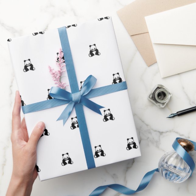Baby birthday black panda clean simple wrapping paper (Gifting)