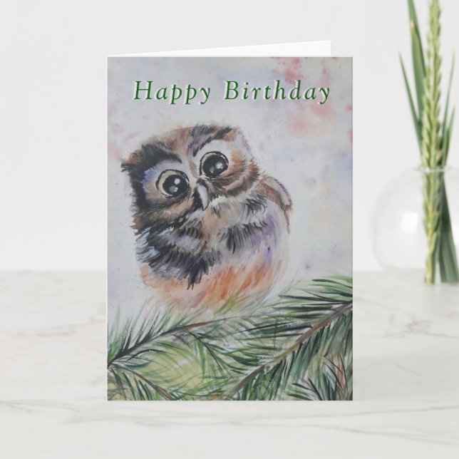 Baby Birthday Card Baby Owl - Painting (Front)