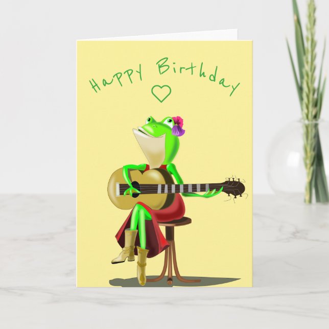 Baby Birthday Card Guitar Player Frog - Your Text (Front)