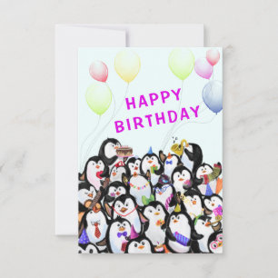 Baby Birthday Card Happy Penguins Party Funny