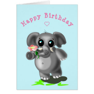 Baby Birthday Card Little Elephant with Flower