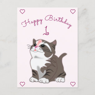 Baby Birthday Card Little Kitten - Your Year - Age