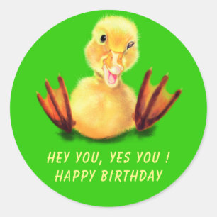 Baby Birthday Sticker Playful Winking Duckling