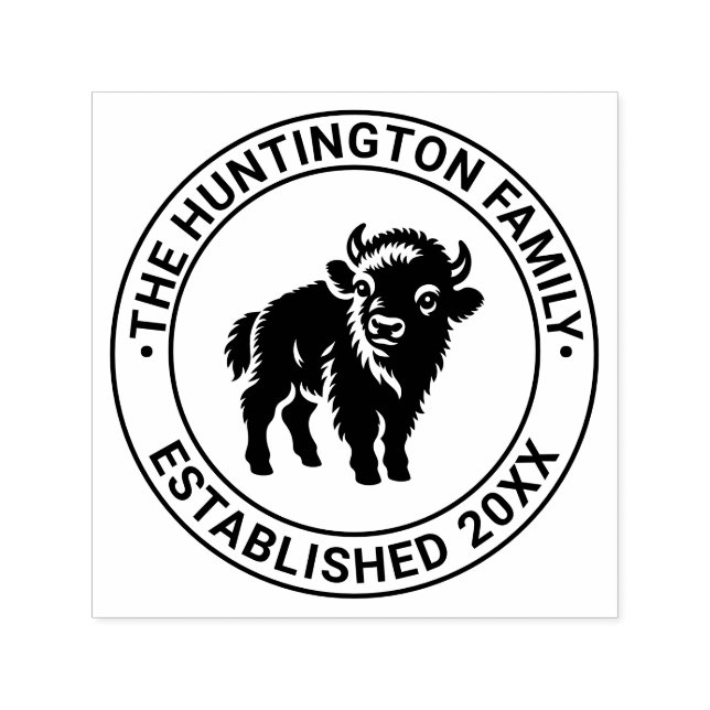 Baby Bison Standing Family Name Date Estd Self-inking Stamp (Design)