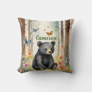 Baby Black Bear Gender Neutral Personalized Throw Pillow