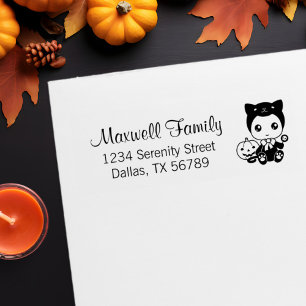 Baby Black Cat Pumpkin Family Address Self-inking Stamp