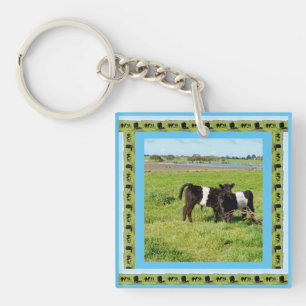 Baby Black White Belted Galloway Cows, Keychain