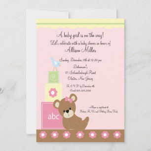 Baby Blocks Baby Girl Shower Invitation