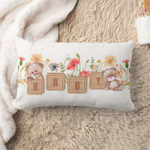 Baby Blocks, Bears, and Wildflowers Lumbar Pillow
