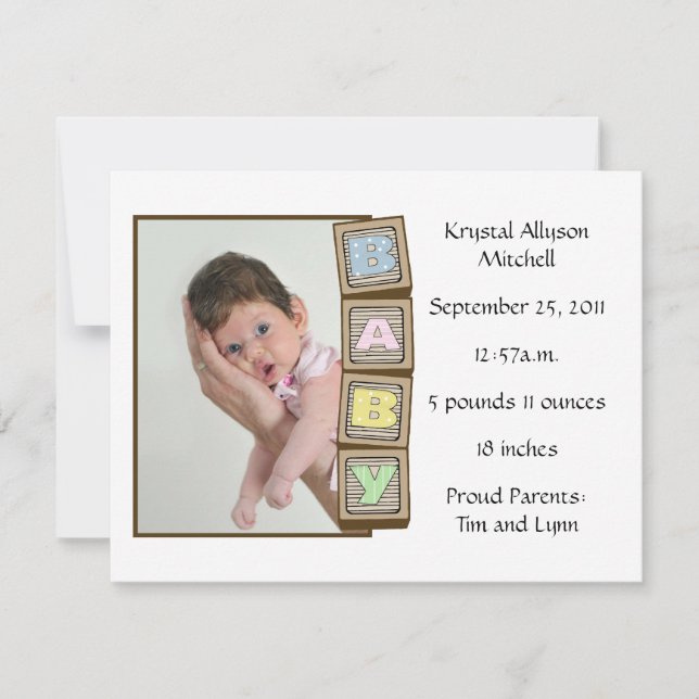 Baby Blocks Birth - White Announcement (Front)