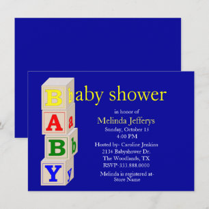 Baby Blocks Custom Blue Baby Shower Invitation
