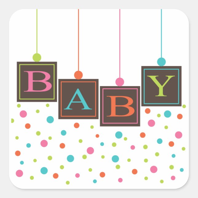 BABY Blocks of Bright Colour Baby Shower Sticker (Front)