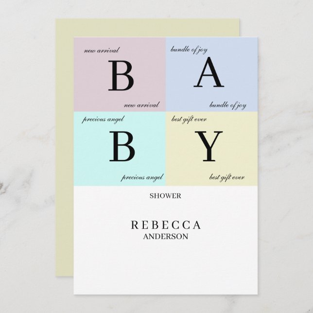 Baby Blocks Pastel Baby Shower Invitation (Front/Back)