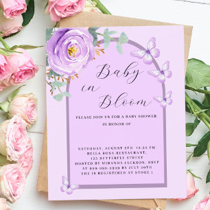 Baby Bloom purple butterfly Baby Shower invitation