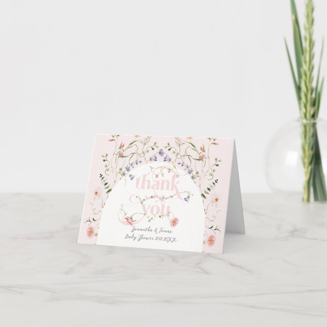 Baby Bloom Wildflower Girl Pink Baby Shower Thank You Card (Front)