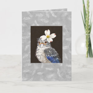 baby blubird with feather background card