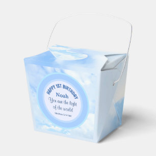 Baby Blue 1st Birthday Christian Faith Bible Verse Favor Box