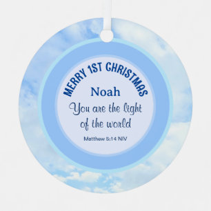 Baby Blue 1st Christmas Christian Bible Verse Name Metal Ornament
