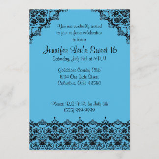 Baby Blue and Black Elegant Sweet16 Invitation