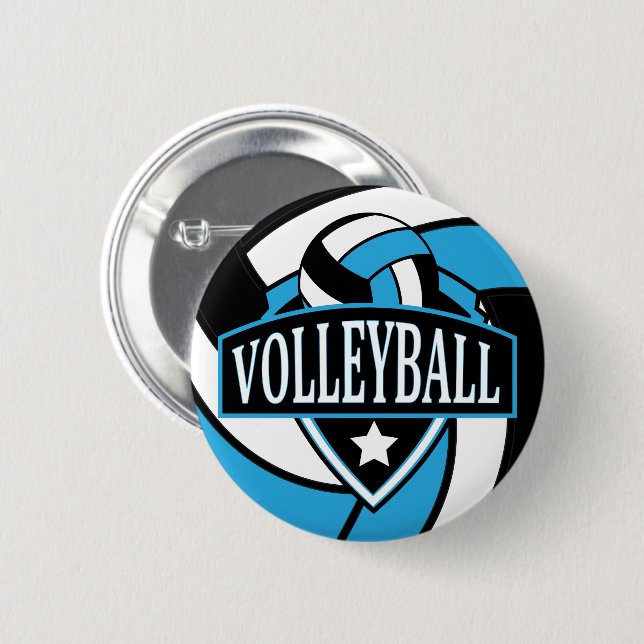 Baby Blue and Black Volleyball Logo 2 Inch Round Button (Front & Back)