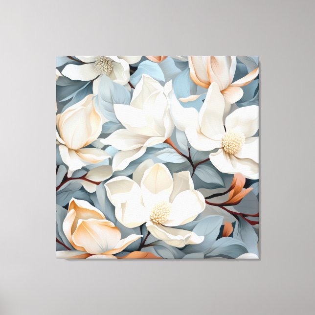 BABY BLUE AND CREAM MAGNOLIAS CANVAS PRINT (Front)