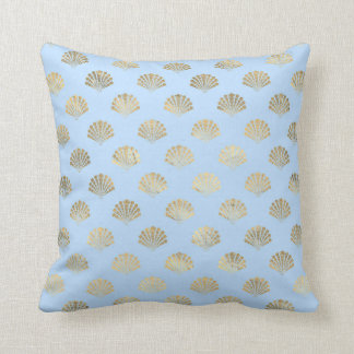Baby Blue and Gold Art Deco Vintage Floral Pattern Throw Pillow