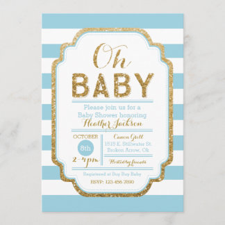 Baby Blue And Gold Baby Shower Invitation, Boy Invitation