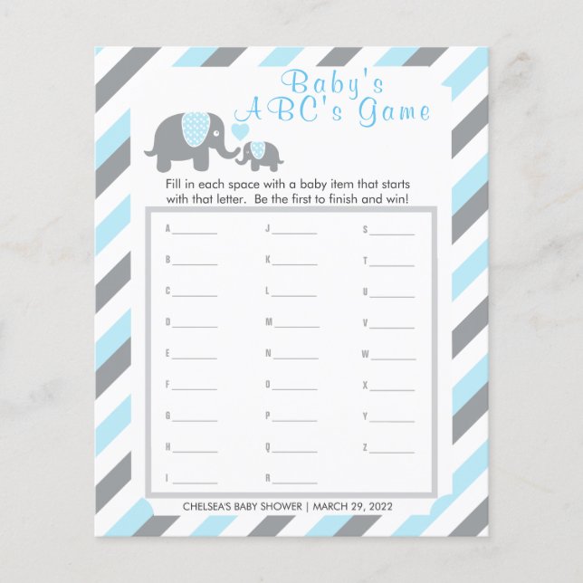 Baby Blue and Gray Stripe 🐘 Elephant - ABC's Flyer (Front)