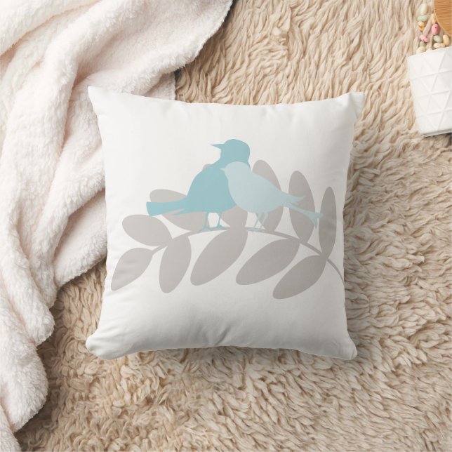 Baby Blue and Grey Birds Throw Pillow (Blanket)