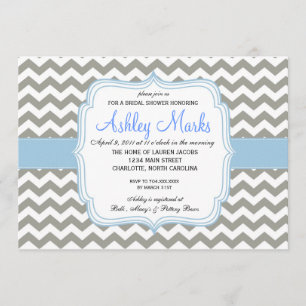 Baby Blue and Grey Chevron Invitation