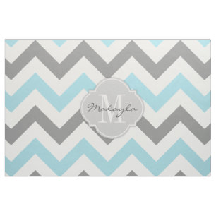 Baby Blue and Grey Chevron with Monogram Fabric