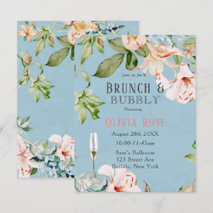 Baby Blue and Pink Lily Brunch & Bubbly Invitation