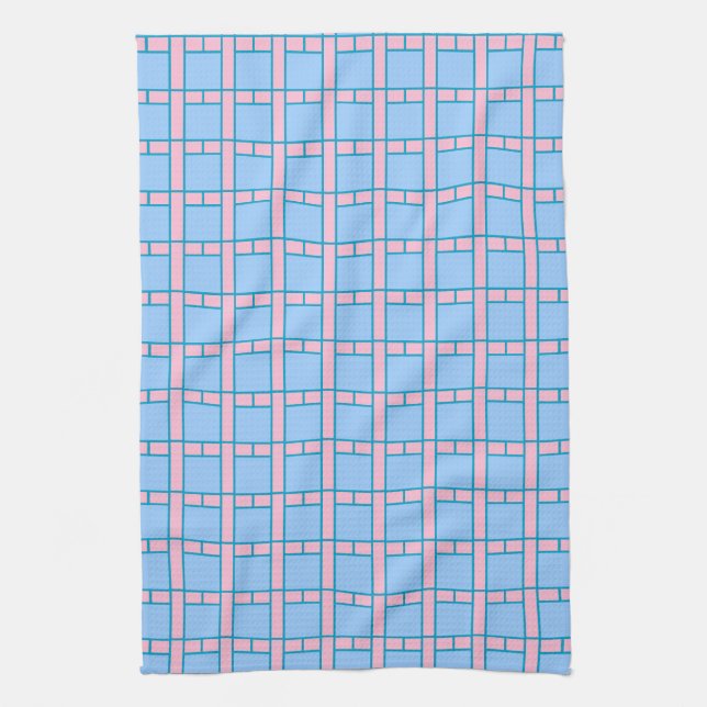 Baby Blue and Pink Tile-Patterned Kitchen Towel (Vertical)