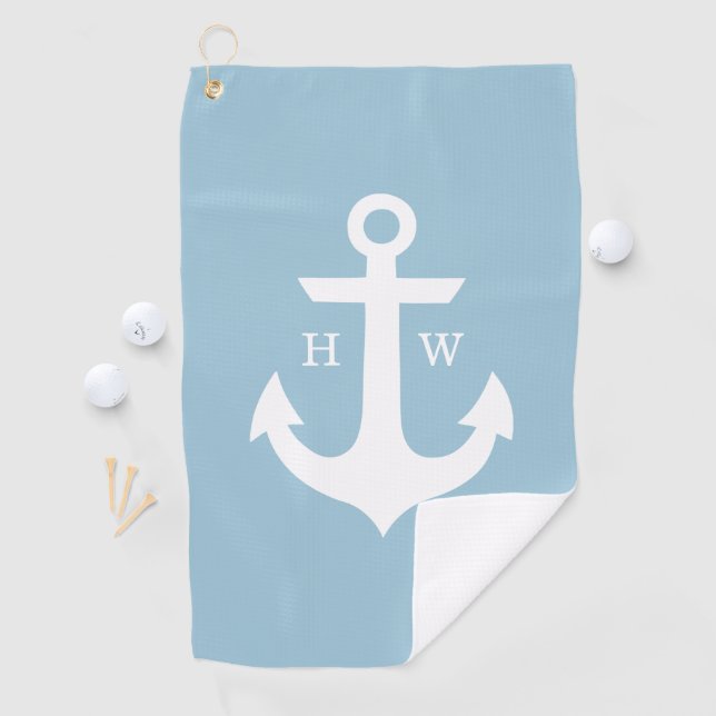 Baby Blue and White Anchor Monogram Golf Towel (InSitu)