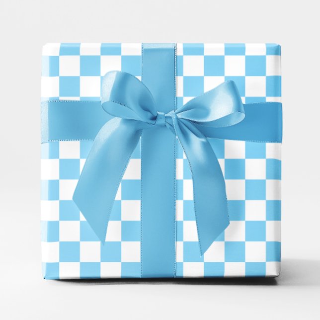Baby Blue and White Chequered Wrapping Paper (Baby Blue and White Checkered Wrapping Paper)