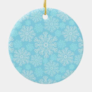 Baby Blue And White Christmas Snowflakes Pattern Ceramic Ornament