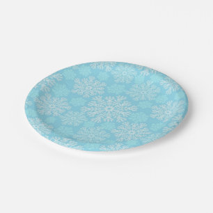 Baby Blue And White Christmas Snowflakes Pattern Paper Plate