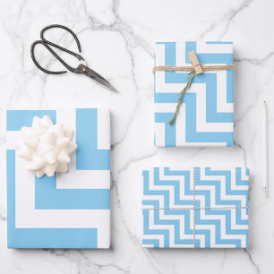Baby Blue and White Different Sizes Diag. Chevron Wrapping Paper Sheet