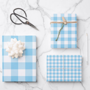 Baby Blue and White Different Sizes Gingham Checks Wrapping Paper Sheet