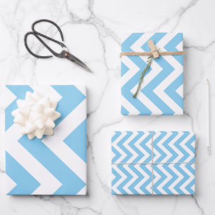 Baby Blue and White Different Sizes Vert. Chevron Wrapping Paper Sheet