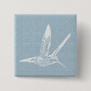 Baby Blue and White Elegant Hummingbird 2 Inch Square Button