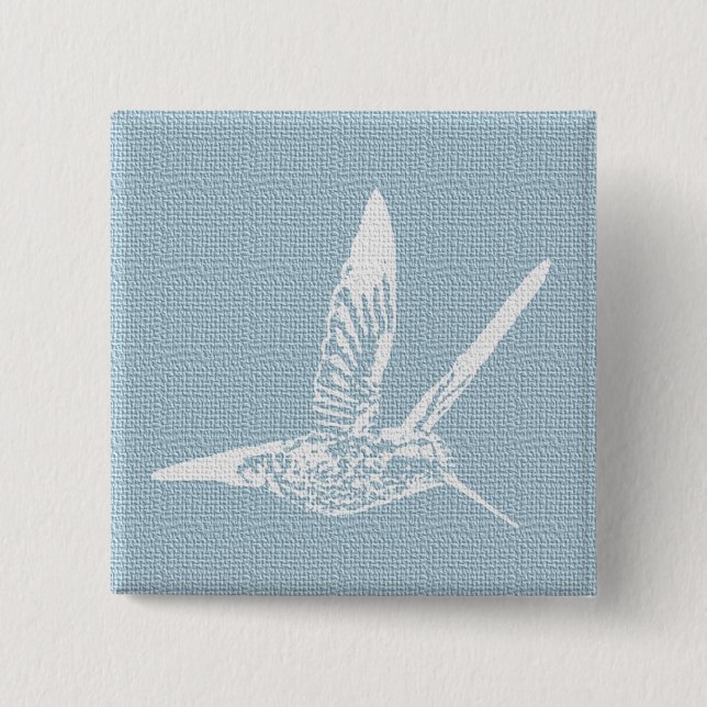 Baby Blue and White Elegant Hummingbird 2 Inch Square Button (Front)