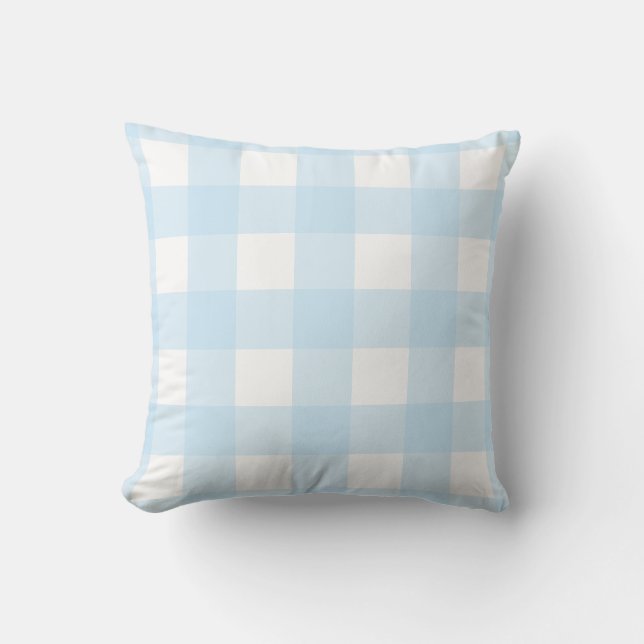 Baby Blue and White Extra Large Gingham Pattern. Throw Pillow (Front)