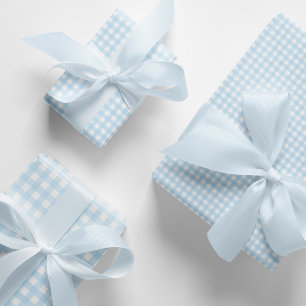 Baby Blue and White Gingham Plaid Pattern. Wrapping Paper Sheet